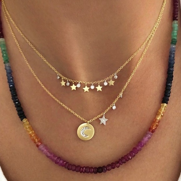 Ruby, Sapphire and Emerald rainbow necklace. 18” w extender. Hand made in LA! - Picture 3 of 3